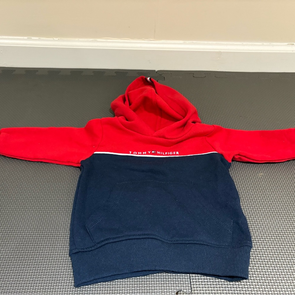 Tommy Hilfiger Red and Blue Sporty Hoodie Sweatshirt
